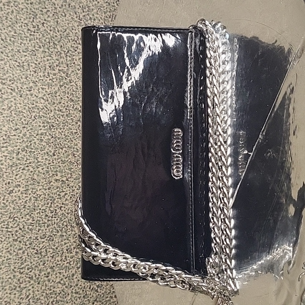 Miu Miu Black Patent Leather Chain Clutch